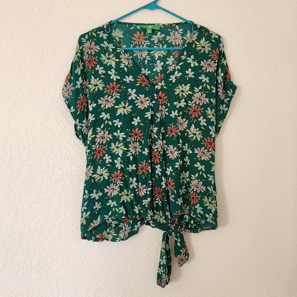 Green Floral Wrap Top
